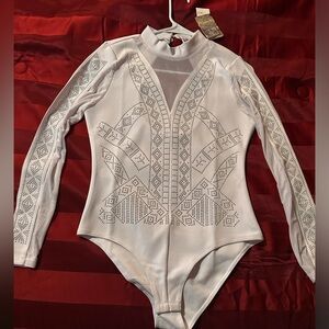 Brand new never worn Bodysuit with silver detailing. Size medium.